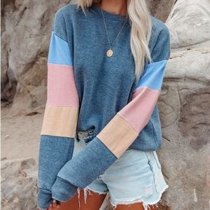 Zellie Cotton blend color block pullover